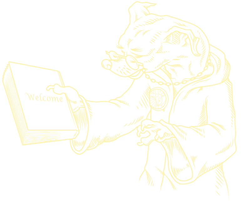 Illustrative banner drawing of a fun creature design welcoming newcomers.