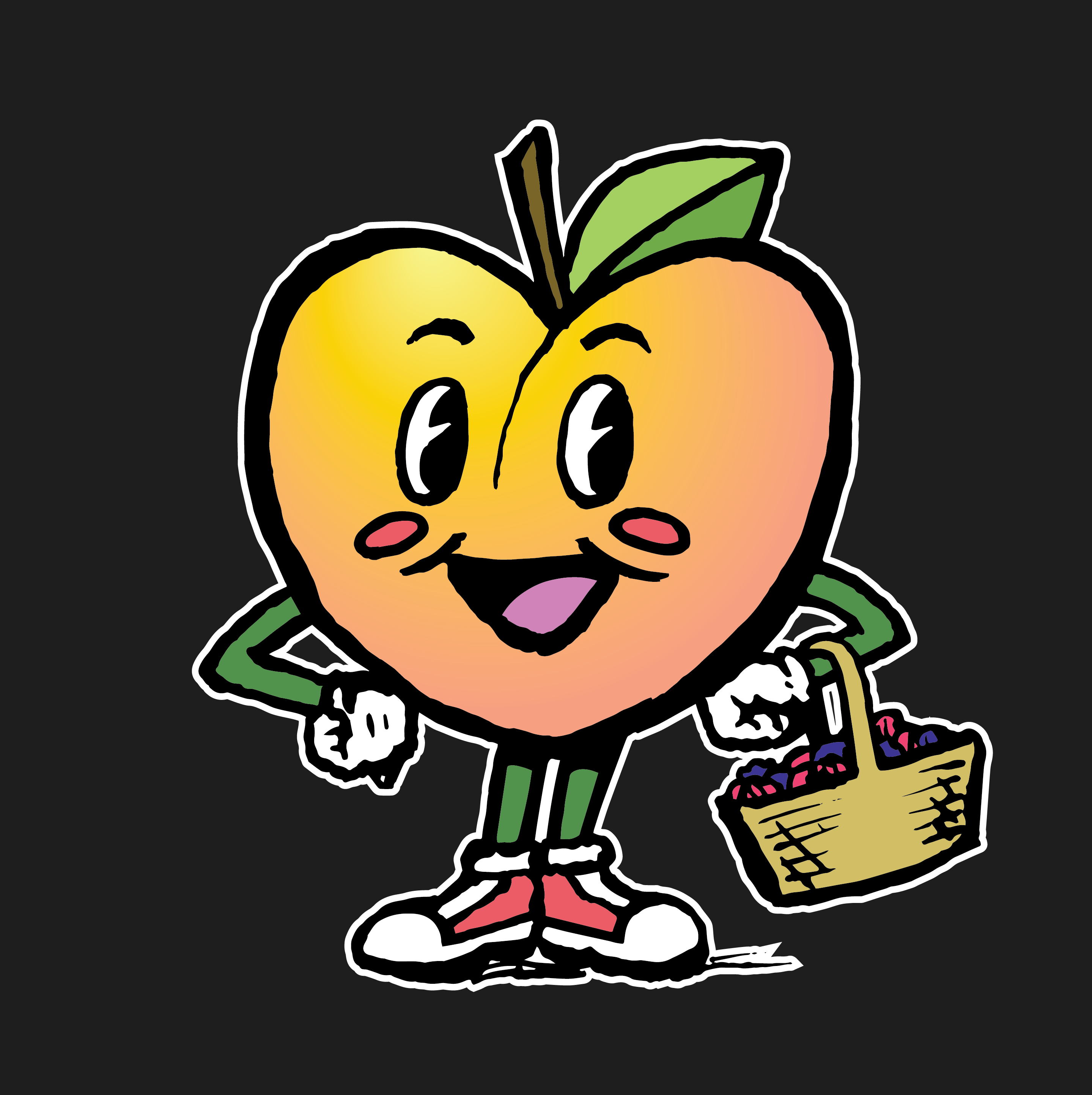 Sweeting Farms Peach mascot design.